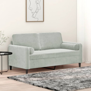 Sofá de 2 plazas con cojines terciopelo gris claro 140 cm D