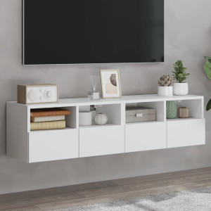 Muebles TV de pared 2 uds madera ingeniería blanco 60x30x30 cm D