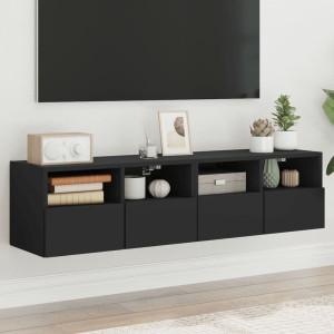 Muebles de TV de pared 2 uds madera ingeniería negro 60x30x30cm D