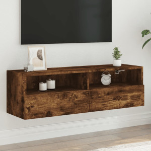 Mueble de pared TV madera ingeniería roble ahumado 100x30x30 cm D