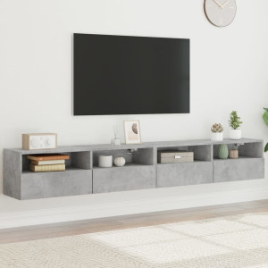 Muebles de pared de TV 2 uds madera gris hormigón 100x30x30 cm D