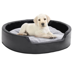 Cama de cão de pelúcia e couro sintético preto cinza 79x70x19 cm D