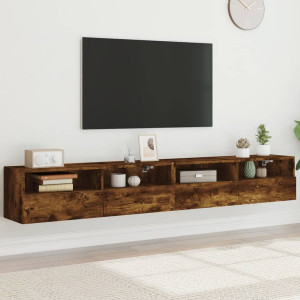 Muebles de pared de TV 2 uds madera roble ahumado 100x30x30 cm D