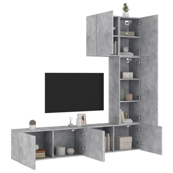 Muebles de TV de pared 5 pzas madera ingeniería gris hormigón D