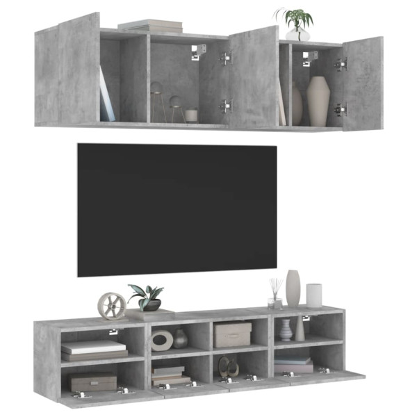 Muebles de TV de pared 5 pzas madera ingeniería gris hormigón D