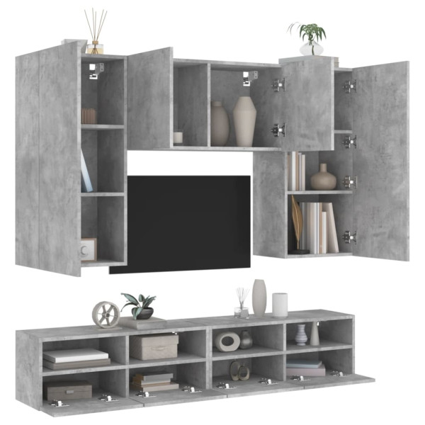 Muebles de TV de pared 5 pzas madera ingeniería gris hormigón D