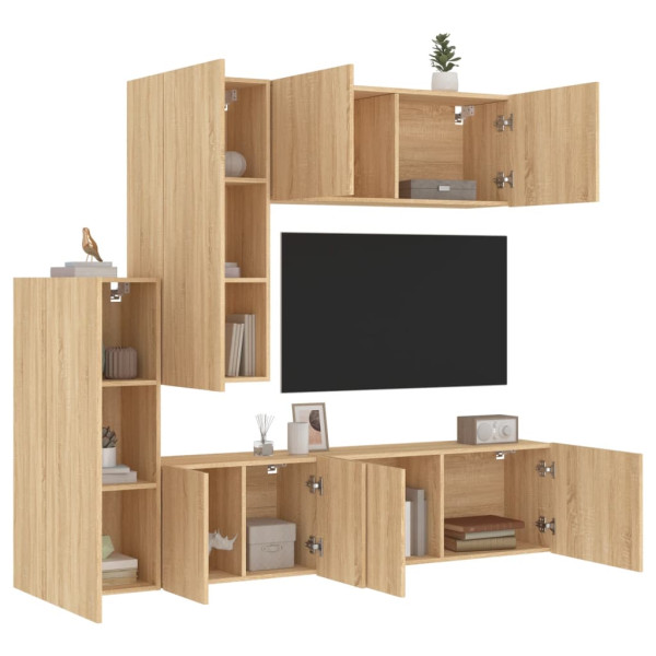 Muebles de TV de pared 5 pzas madera de ingeniería roble Sonoma D