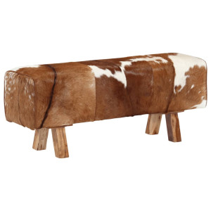 Banco de cuero de cabra auténtico marrón y blanco 110x30x45 cm D