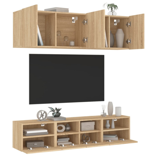 Muebles de TV de pared 5 pzas madera de ingeniería roble Sonoma D