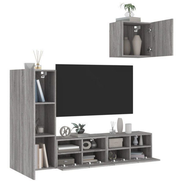 Muebles de TV de pared 4 pzas madera de ingeniería gris Sonoma D