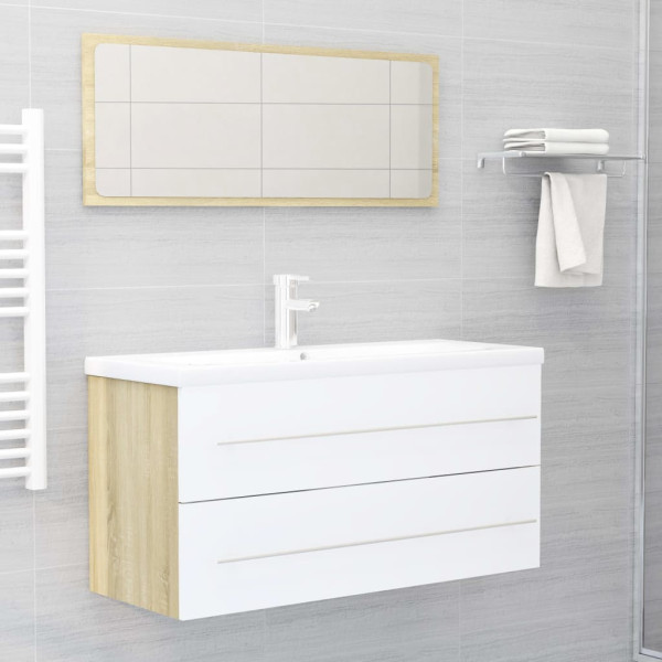 Set de muebles de baño 2 pzas madera contrachapada blanco roble D