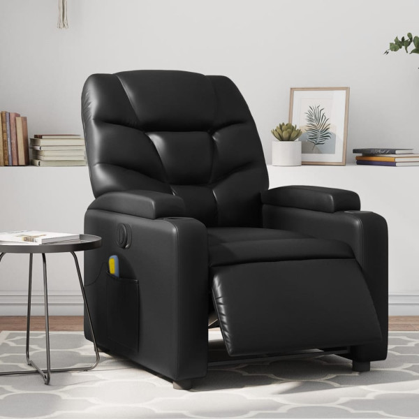 Assento de massagem elétrico reclinável de couro sintético preto D