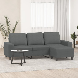 Sofá de 3 plazas con taburete de tela gris oscuro 180 cm D