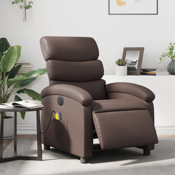 Assento de massagem elétrico reclinável de couro sintético marrom D