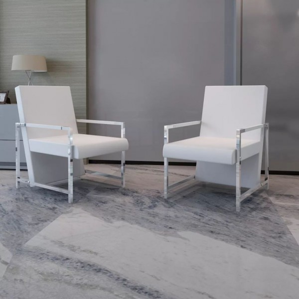 Sillones 2 unidades estructura cromada cuero sintético blanco D