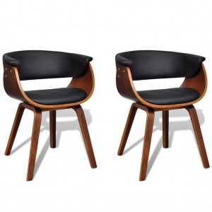 Cadeiras de jantar 2 unidades madeira curvada e couro artificial D