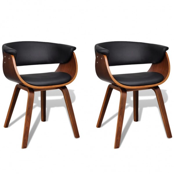 Cadeiras de jantar 2 unidades madeira curvada e couro artificial D