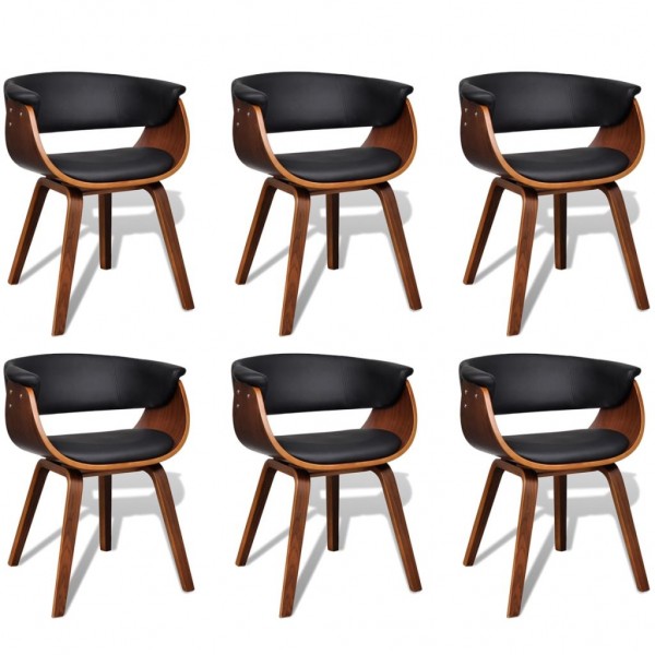 Cadeiras de jantar 6 unidades madeira curvada e couro artificial D