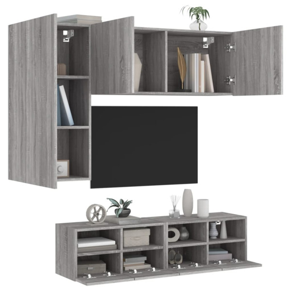 Muebles de TV de pared 4 pzas madera de ingeniería gris Sonoma D