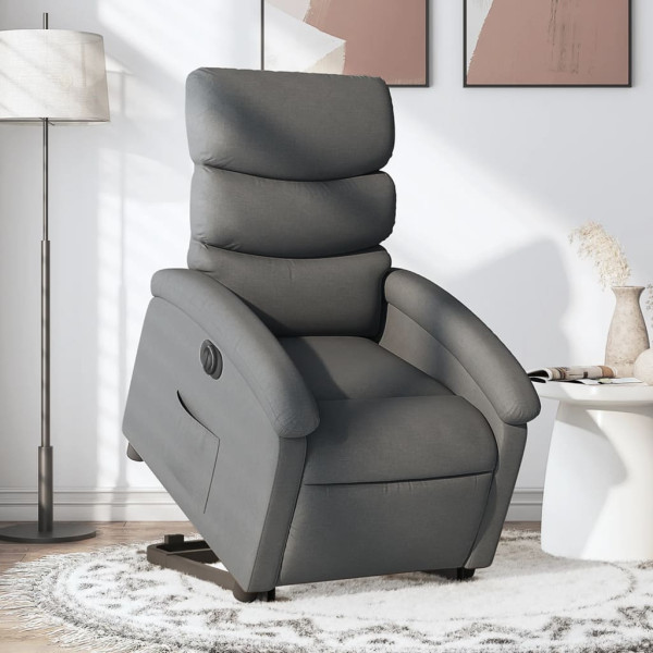 Sillón eléctrico reclinable elevable de tela gris oscuro D