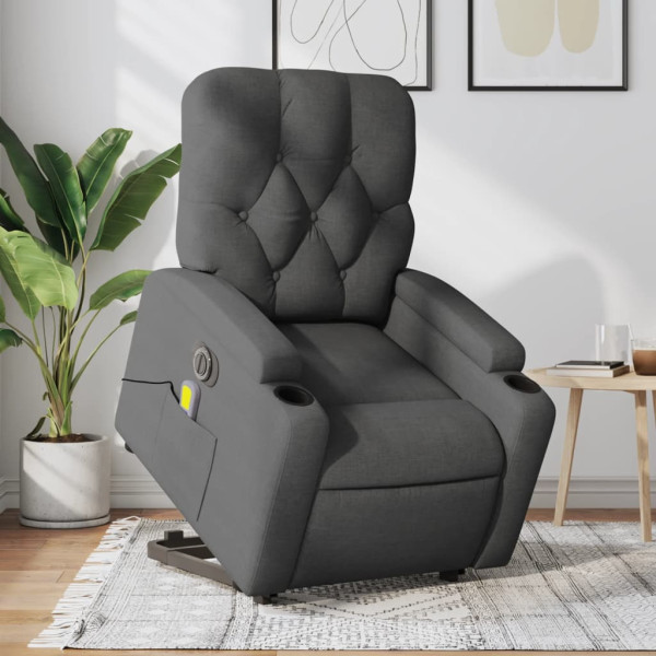 Sillón de masaje eléctrico reclinable elevable tela gris oscuro D