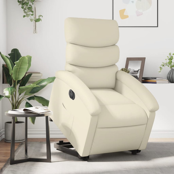 Sillón reclinable elevable eléctrico de cuero sintético crema D