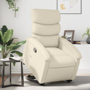 Sillón reclinable elevable cuero artificial color crema D