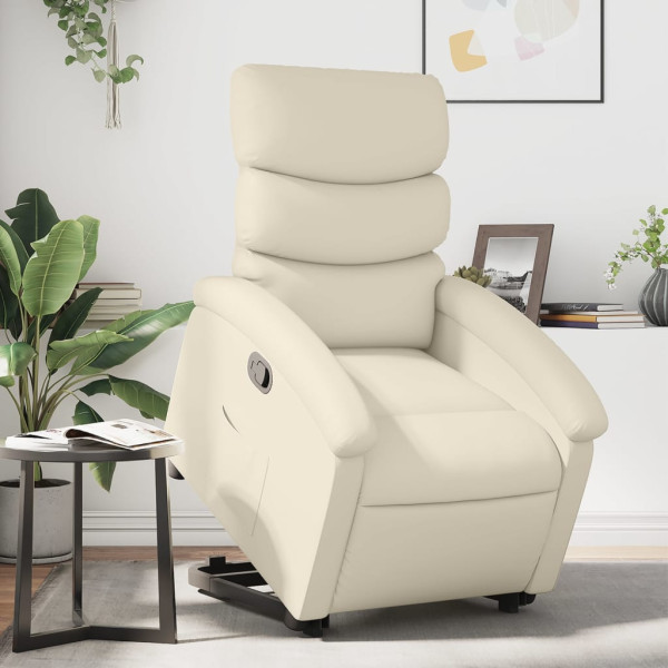 Sillón reclinable elevable cuero artificial color crema D