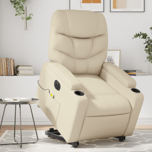 Sillón de masaje elevable eléctrico cuero sintético crema D