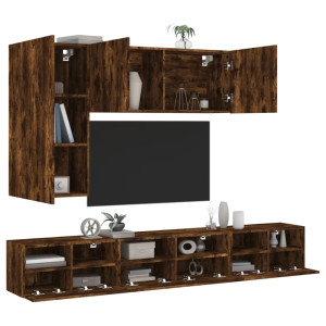 Muebles de TV de pared 5 pzas madera ingeniería roble ahumado D