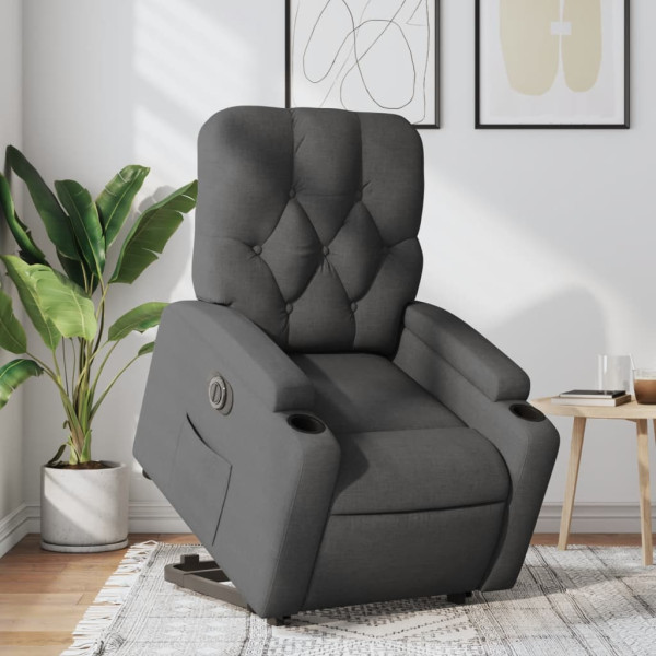 Sillón eléctrico reclinable elevable de tela gris oscuro D