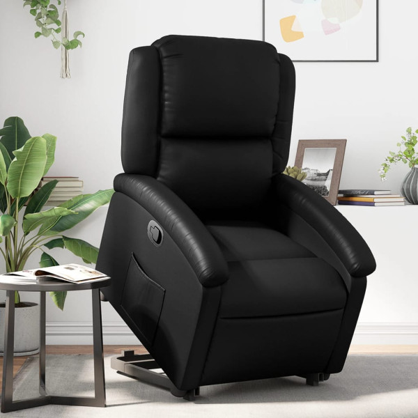 Sillón reclinable elevable cuero artificial negro D