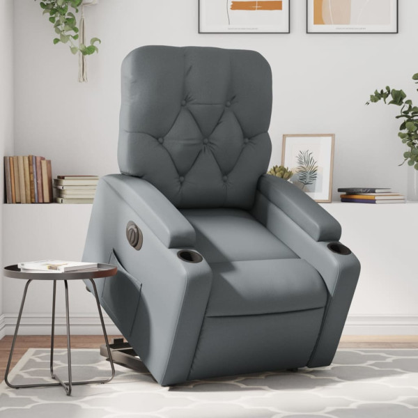 Sillón reclinable elevable eléctrico de cuero sintético gris D