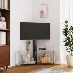 Mueble TV esquina 2 niveles para 32-70 pulgadas negro plateado D