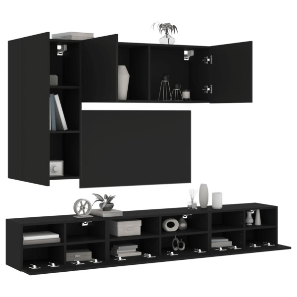 Mobiliário de TV de parede 5 peças madeira de engenharia negra D
