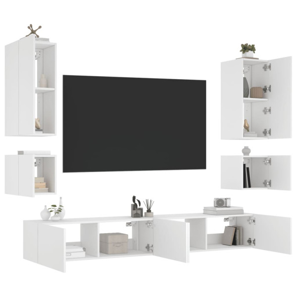 Muebles de TV de pared con luces LED 6 piezas blanco D