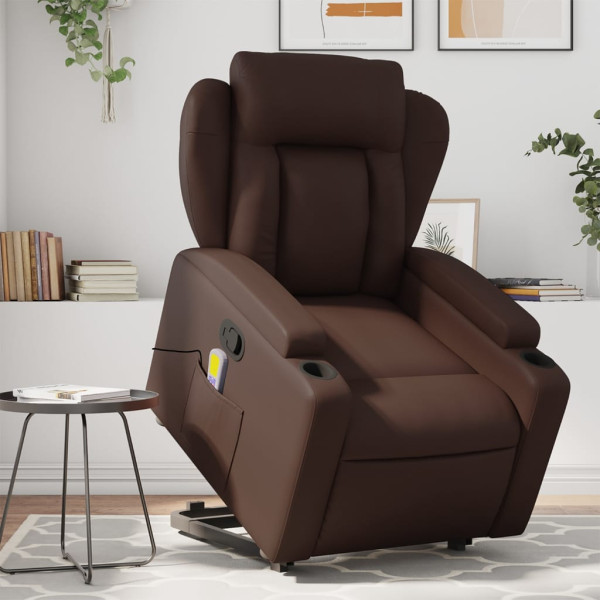 Assento de massagem de pé reclinável de couro sintético marrom D