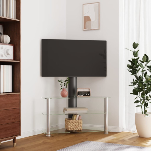 Mueble TV esquina 3 niveles para 32-70 pulgadas negro plateado D