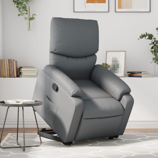 Sillón reclinable elevable cuero artificial gris D