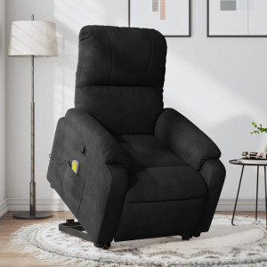 Sillón reclinable de masaje elevable tela de microfibra negro D