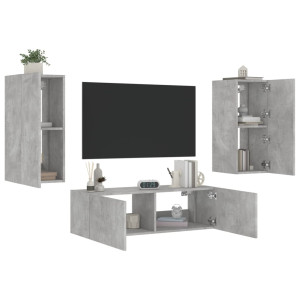 Muebles de TV de pared con luces LED 3 piezas gris hormigón D
