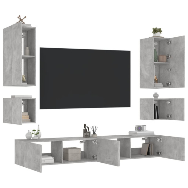 Móveis de TV de parede com luzes LED 6 peças cinza de concreto D