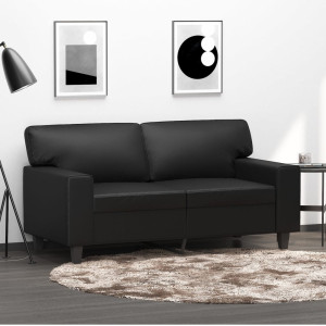 Sofá de 2 plazas de cuero sintético negro 120 cm D