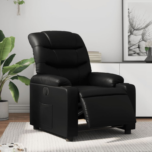 Sillón reclinable eléctrico de cuero sintético negro D