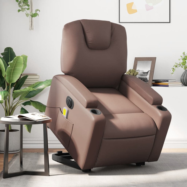 Sillón de masaje elevable eléctrico cuero sintético marrón D