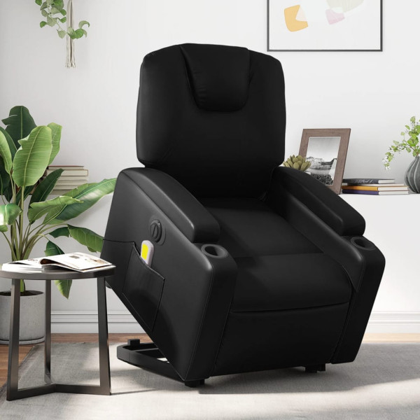 Sillón de masaje elevable eléctrico cuero sintético negro D