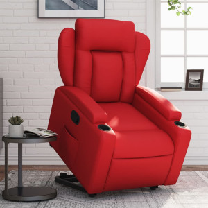 Sillón reclinable elevable cuero artificial rojo D