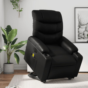 Sillón de masaje elevable eléctrico cuero sintético negro D