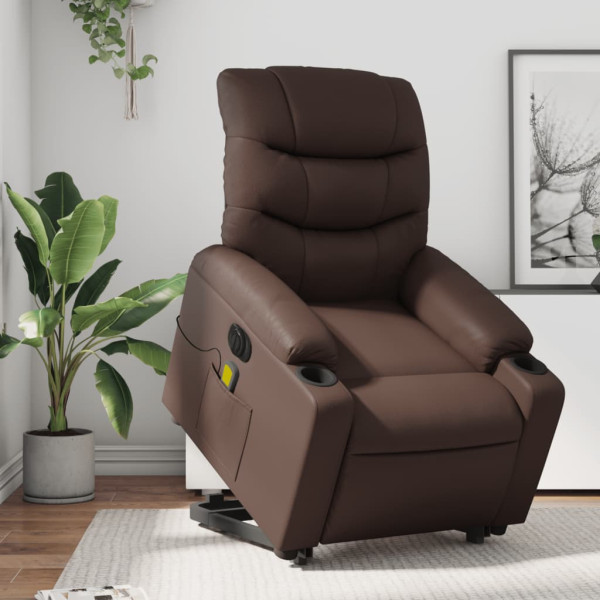 Sillón de masaje elevable eléctrico cuero sintético marrón D