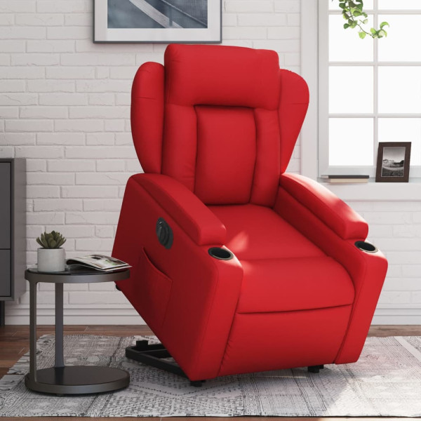 Sillón elevable eléctrico cuero artificial rojo D